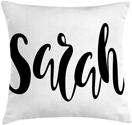 Monicago Pillow Covers, Sarah Pillow Cushion Cover, Monochrome Popular Female Name Modern Calligraphy Hand Drawn Signature Lettering, Decorative Cushion Cover Pillowcase Sofa 18"x 18", Black White