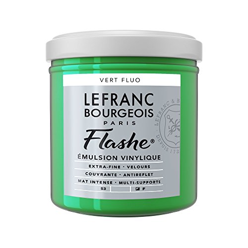 Lefranc Bourgeois 300515 Flashe Acrylfarbe & Vinylfarbe, hochpigmentiert, elastisch, lichtecht, alterungsbestaendig, matt, fuer den Innen- & Aussenbereich, 125ml Topf - Fluogruen