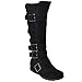 Generation Y Women's Knee High Mid Calf Flats Boots Sweater Knitted Cuff Buckles Wedge Rubber Sole Black Suede Size 10