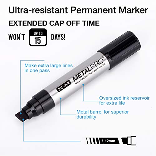 ZEYAR Permanent Markers, JUMBO Size, Aluminum Barrel, Set of 4