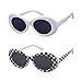 Clout Goggle Oval Sunglasses Round Lens Bold Retro Kurt Cobain Glasses (white+white checker)
