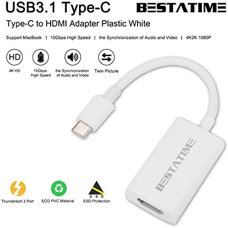 USB C to HDMI Hub, BESTATIME Type-C to HDMI Adapter (male to female) 4K2K Full HD 10Gbps DP2.0 for New MacBook 2016/2017, Cypress Chip, Plastic White