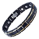 Magnetic Stainless Steel Mens Gold Black Power Element Bracelet with Magnets and Free Link Removal Kit