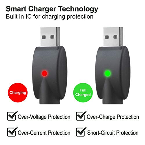 510-Charging USB Threaded Charger Intelligent Overcharge Protection for USB Adapter Devices with LED Indicator, Compatible with Standard 510 Threaded Device USB Charger Cable (Black) (2 Pack)