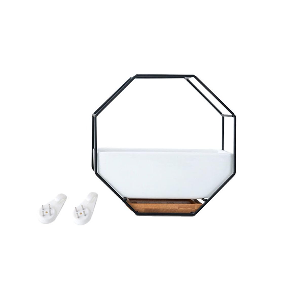 Vosarea 1PC Octagonal Hanging Air Plant Pots Metal Iron Frame Wall Planter Ceramic Flower Pot for Succulent Air Plants Mini Cactus Artificial Flowers (Black Frame)