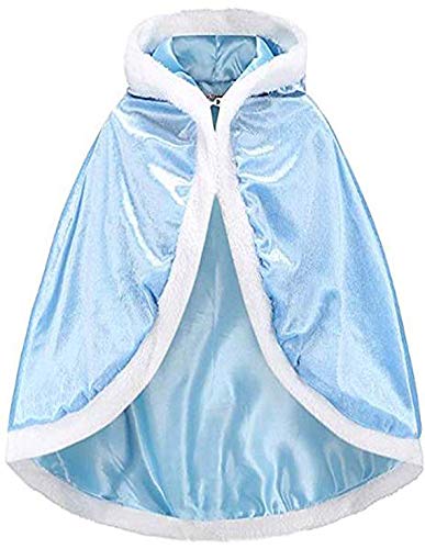 Girls Princess Queen Velvet Hooded Cloak Cape Winter Warm Coat Wedding Cloak Cosplay Fancy Dress Costume Faux Fur Ponchos Dress Up Party Outfits Halloween Christmas Birthday Robe Outwear Blue