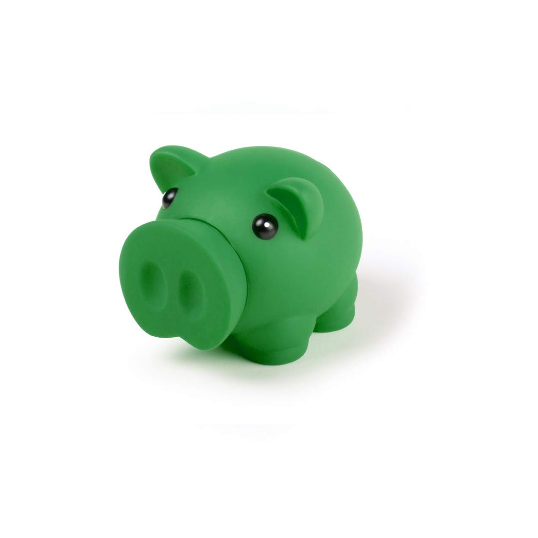 Piggy Bank with Soft Rubber Finish Body in Vivid Colours, Original Small Children's Box, Travel Box, Lightweight and Sturdy (Green)