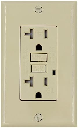 GFCI Wall Outlet Receptacle – 20 Amp, 125 Volt Tamper Resistant Duplex with LED Indicator Light. UL Listed and Comes with Wall plate and Screws (Ivory)