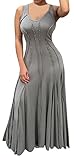 Bigyonger Women's Round Neck Slim Sleeveless Pleated Maxi Dress