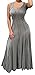 Bigyonger Women's Round Neck Slim Sleeveless Pleated Maxi Dress grey XL
