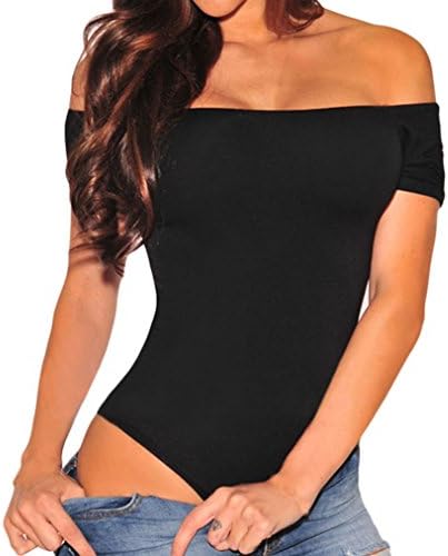 Shawhuwa Womens Sexy Off Shoulder Leotard Bodysuit Clubwear Romper M Black 4