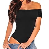 Shawhuwa Womens Sexy Off Shoulder Leotard Bodysuit Clubwear Romper S Black 4