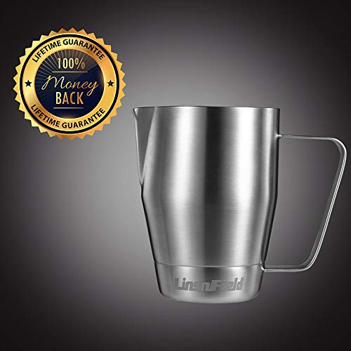 LinsnField 32oz Professional Milk Steaming Pitcher - NSF Approved Heavy Duty 304 Stainless Steel Milk Frothing Pitcher - Perfect Size Milk Jug for Baristas, 1000ml - Thumbnail 7