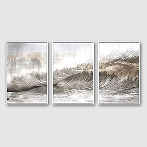 3 Piece Framed CanvasWall Art for Living Room, Bedroom Golden Waves Canvas Prints for Modern Home Decoration Ready to Hang - 16"x24"x3 Panels