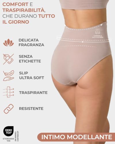 Risalti Women's High Waisted Compression Belly with Soft Briefs – Seamless Women's Compression Underwear, Flat Belly Shaping Underwear in Comfortable Microfibre, Made in Italy