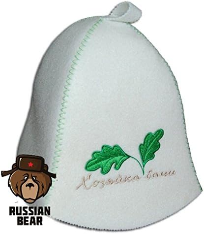 RussianBear ® White Wool Hat for Sauna Banya Bath House "Mistress of sauna" Head Protection