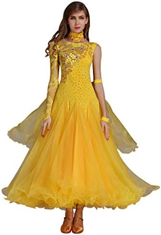 Long Sleeves Women's Ballroom Dance Competition Dress,Waltz Costume Modern Dance Performance Dress,Great Swing Lace Suit