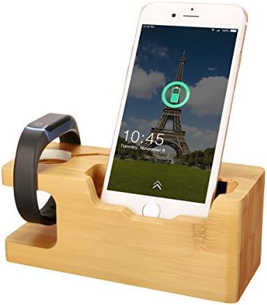 Charging Station, EPOLLO 3 USB Wooden Charger Bracket with Charging Stand for Apple Watch, 5V 3A Smart USB Port, Fast Charger Dock/Holder for Smartphones, Tablets