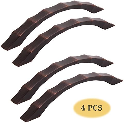 Ivoku Vintage Door Pulls Handle 4 Inches Wavy Style Zinc Alloy Stainless Set of 4 with 8 Screws for Cabinet Gate (Black)