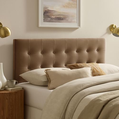 Modway Emily Queen Size Performance Velvet Headboard in Taupe - Stain-Resistant…