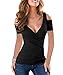 Merryfun Women's Long Sleeve Sexy Blouse Deep V Neck Casual Bodycon Tee Shirts Tops,Black L