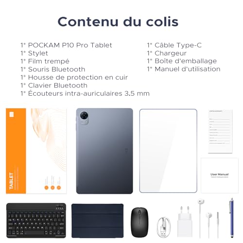 POPUX P10 Pro 16 Android Tablet, 10 Inch Tablet with Gemini AI, 120Hz Diaplay, 48G0+128GB/2TB, T7250 Octa-Core, 8800mAh, Widevine L1, 13MP+5MP, 5G WiFi, Tablet with Stylus & Keyboard, Grey