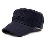 Lookatool Classic Plain Vintage Army Military Cadet Style Cotton Cap Hat Adjustable (Hat circumference:58cm, Navy)