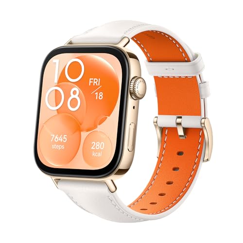 WATCH FIT 3, Display AMOLED da 1.82", Design ultra-sottile, Monitoraggio completo del fitness, Monitoraggio salute 24h, Compatibilità con iOS e Android, Chiamate Bluetooth, Bianco (Pelle)