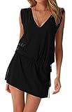 Rebecca Lujan Women Deep V Neck Open-back Beach Cover Up Beach Skirt