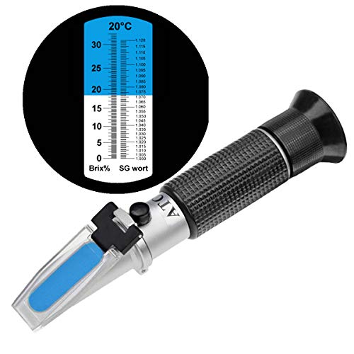 Brix Refractometer with ATC,Dual Scale-Specific Gravity 1.000-1.120 and Brix 0-32% for Wine and Fruit,Hand held Refractometer,by TRZ OpticsTools