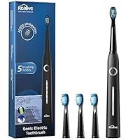 Electric Toothbrush Rechargeable, Kealive Ultra Whitening Sonic Toothbrush with 5 Optional Modes, 2 Mins Smart Timer, 40,000 VPM Motor, USB Fast Charging Power Toothbrush with 3 W Replacement Heads