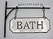 Silvercloud Trading Co. Rustic Hanging Double-Sided Bath Embossed Black on White Enamel Metal Sign with Bracket - Wall Decor - Room Label