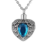 VALYRIA Angel Wing Birthstone Memorial Urn Necklace Stainless Steel Cremation Jewelry,Blue(December)