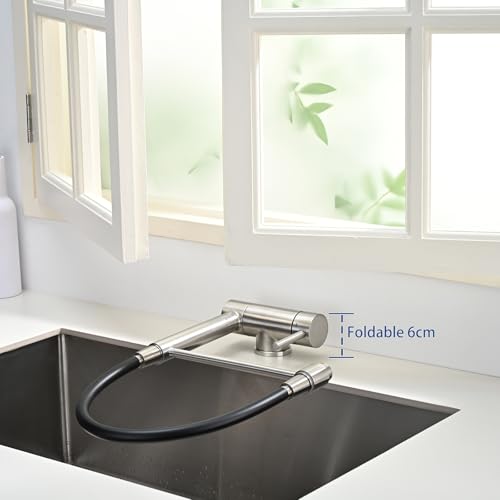 BuntHaus Folding Kitchen Tap, Kitchen Mixer Tap Under Window Folding, Kitchen Sink Mixer Tap 360° Rotatable 304 Stainless Steel (Brushed Silver)