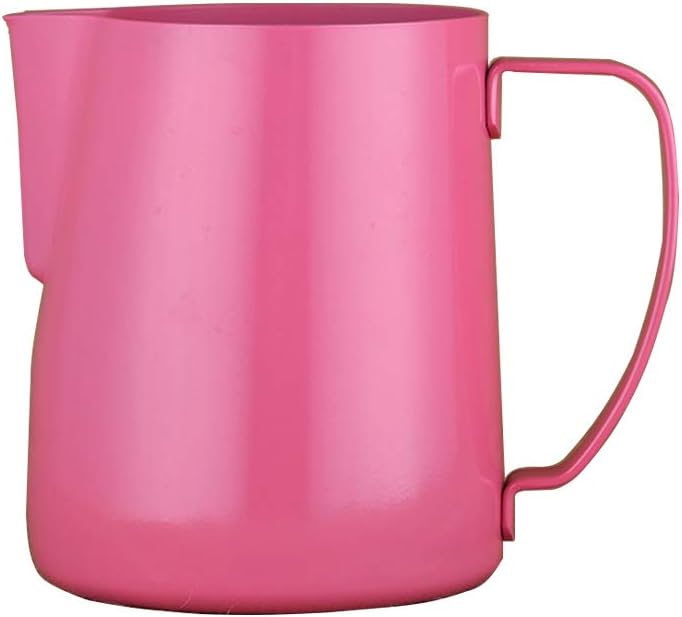 Colorful Coffee Maker 600ml 20oz Milk Steaming and Frothing Pitcher Round Hanld with Latte Art Pen for Espresso Coffee Latte Cappuccino (Pink)