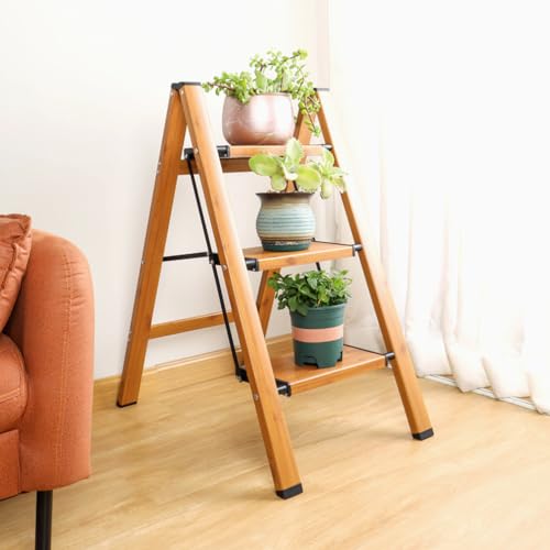 Baoyouni - 3 Step Ladder Aluminum Lightweight Folding Portable Steps with Non-Slip Steps and Wide Platforms, 150kg Capacity (330Lbs) for Kitchen, Garden, Home, Office - Black+