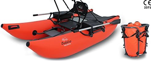 ONDATRA Inflatable PVC Fishing Pontoon Boat with Foldable Aluminum Frame & popular Accessories. Weight 27 lbs! (12 kg). Orange