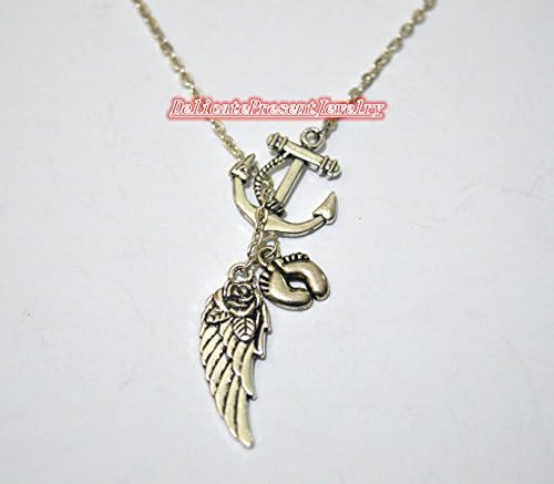 DelicatePresentJewelry Memory Necklace, Angel Baby,Anchor Guardian Angel Wing Baby Footprints Necklace,Sister Necklace, Mother, In Memory Necklace