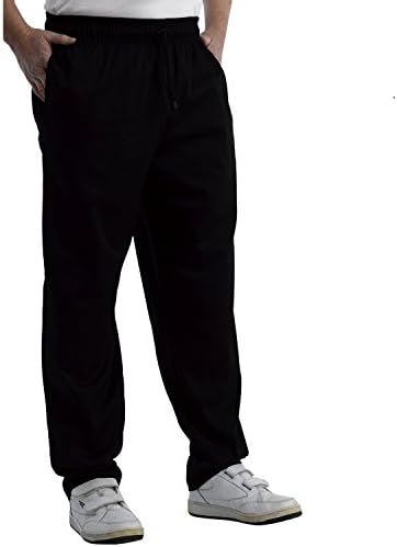 Chefs Plain Black Polycotton Trousers with Elasticated Waist (Extra Small - XXXL)