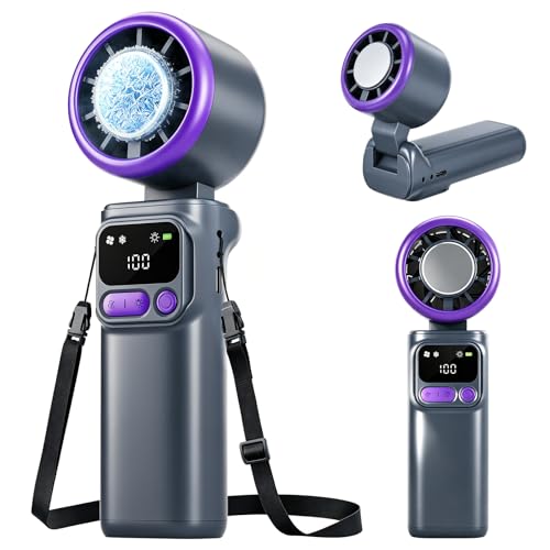 Acemall Ventilador Portátil, 3 in 1 Turbo Ventilador de Mano con Refrigeración, 199 Niveles, luz LED, Pantalla LED, Hasta 11 Horas, para Viajes, Maquillaje de Oficina y al AireLibre