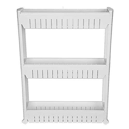 Konxxtt 3-Tier Mobile Shelf Kitchen Storage Rack Bathroom Stand Organizer Removable Kitchen Refrigerator Side Rack