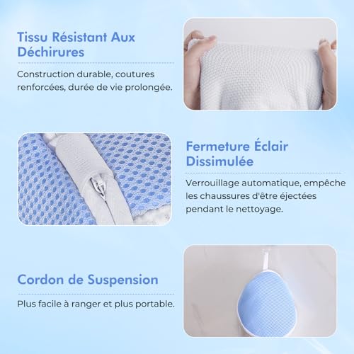 Teletrogy 2 Pack Shoe Washing Bag with Villi, Mesh Laundry Bags with Zip for Shoes Reusable Laundry Bags for Sneakers, Large Size 32 x 18 cm - White