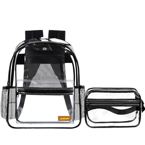 JOWURY Transparent Backpack - Heavy Duty PVC Material with Adjustable Shoulder Straps, See-Through Large Capacity Student Backpack (15 Inch)