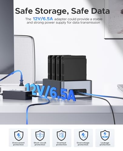 ORICO Aluminum Clone 4 Bay Hard Drive Dock, USB C Hard Drive Docking Stations for 2.5/3.5" SATA SSD/HDD up to 20TB, Offline Cloning Dock (6646C3-C)