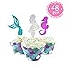 Mermaid Cupcake Toppers + Wrappers- 48 pcs- [Decoration for Little Mermaid Theme, Under The Sea Theme, Baby Shower Birthday Party Favors, Mermaid Tail, Seahorse Food Picks + Scale Cupcake Wrapper]