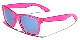 Retro 80's Fashion Sunglasses - Colorful Neon Translucent Frame - Mirrored Lens - Pink