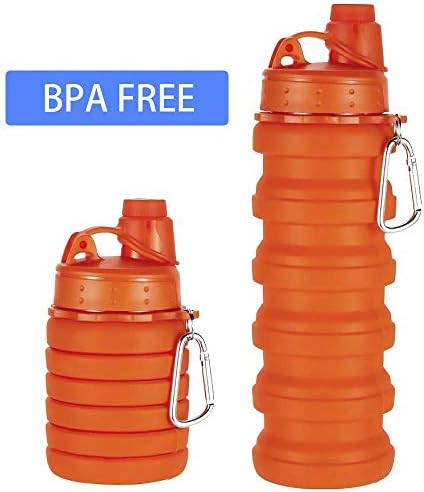 Voaka® Folding Water Bottle Portable Retractable Silicone Bottle for Outdoor Camping Cycling Running Travelling Drinking Sport Drink Kettle BPA Free Leakproof 550 ML