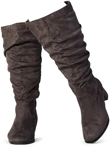 RF ROOM OF FASHION Women's Wide Calf Block Heel Slouchy Knee High