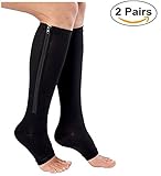 Zipper Compression Socks (2 Pairs), Open Toe Leg Support Medical Edema Varicose Veins Swollen Sore Knee Stockings