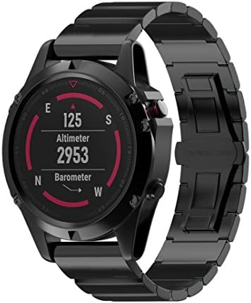 TOPUNDER Stainless Steel Bracelet Band Strap For Garmin Fenix 5X GPS Watch (Black)